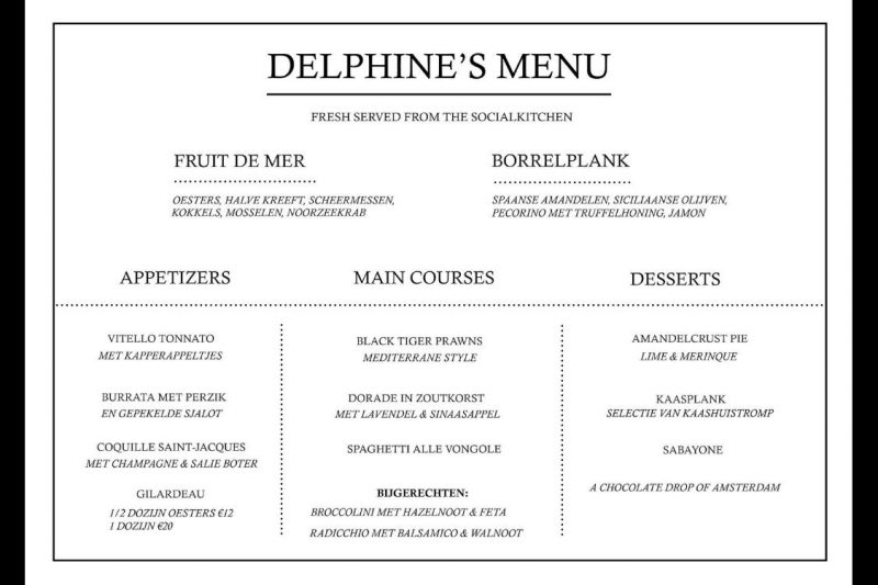Salonboot Delphine menu