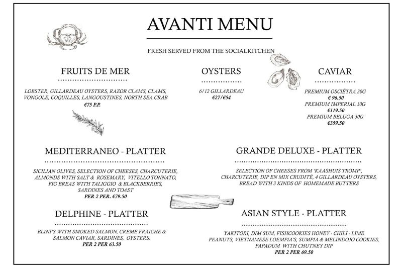 Luxe menukaart Salonboot Avanti