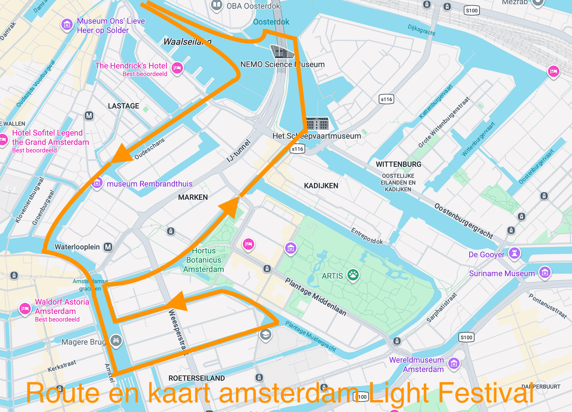 Route en kaart Amsterdam Light Festival 2026 -2027